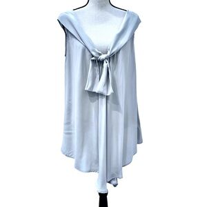 GOLD HAWK PEARL/ PALE TAUPE SILK SLEEVELESS TIE FRONT SWING BLOUSE